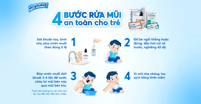 4 bước rửa mũi an toàn cho trẻ
